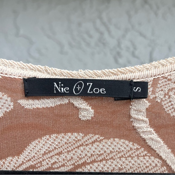 Nic + Zoe Vintage Cardigan Tie Front Small Brown Cream Bow Tie - Picture 4 of 5